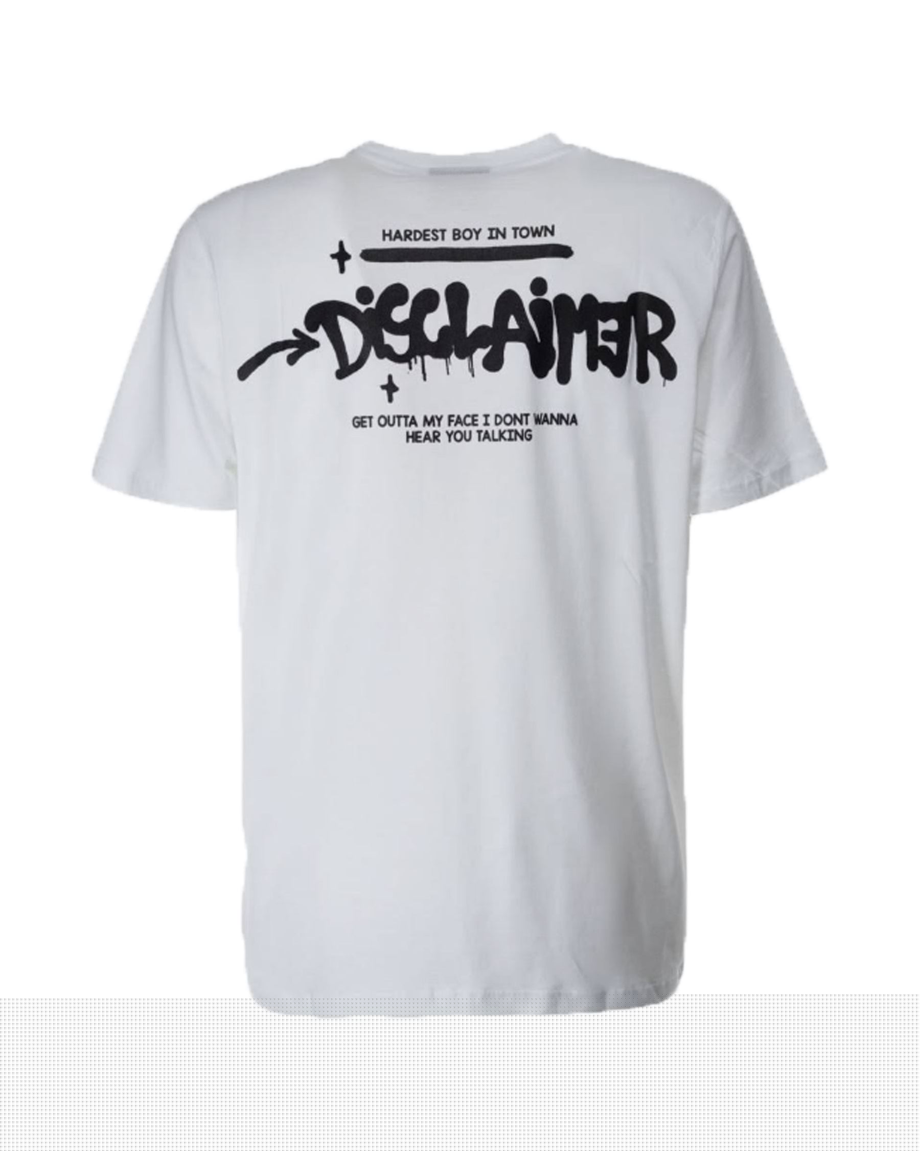 Man Tee Disclaimer Script White