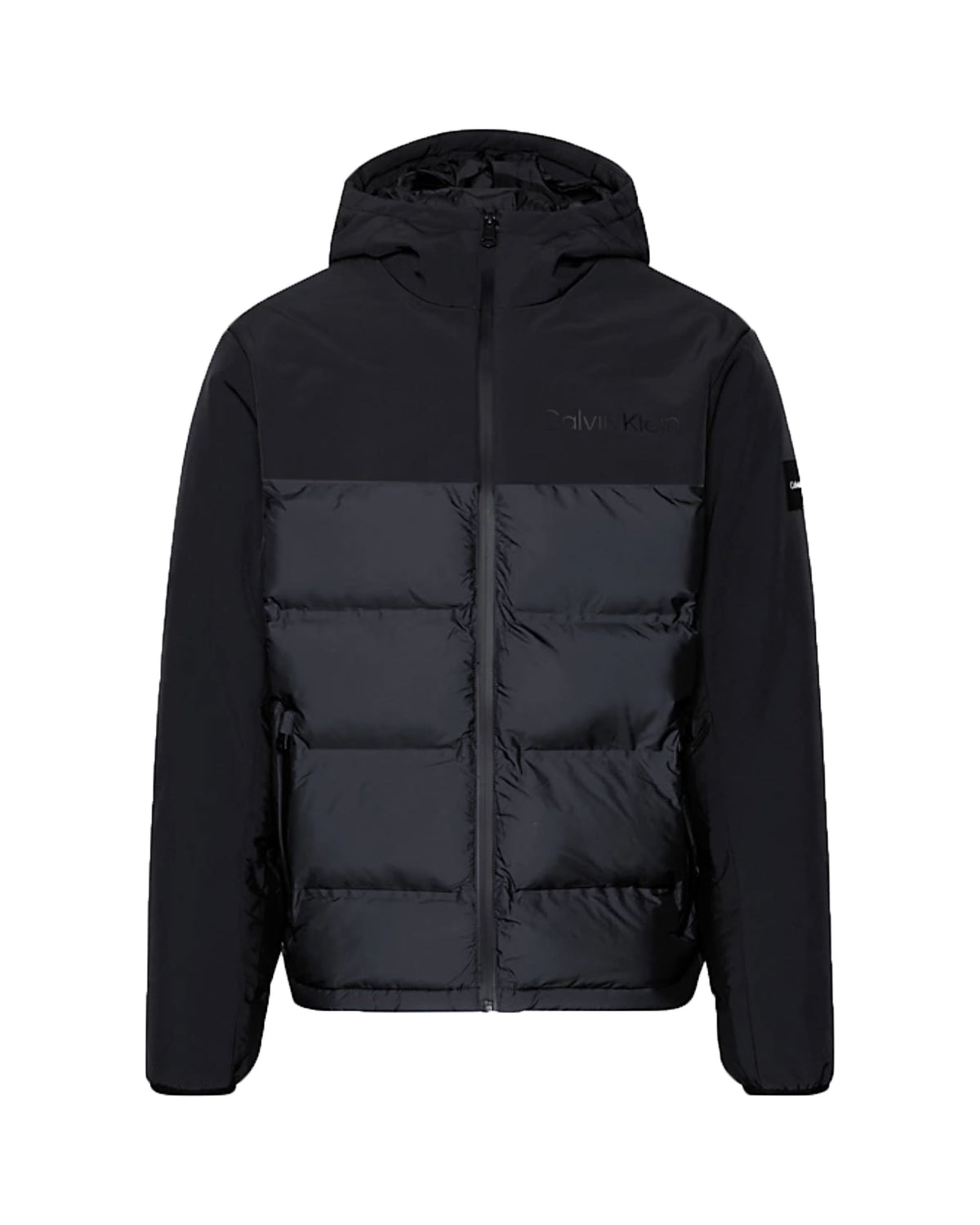 Calvin Klein Mix Media Quilt Jacket Hood Black