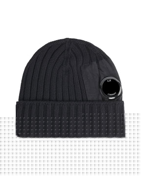 CP Company Extrafine Merino Wool Side Lens Beanie Black