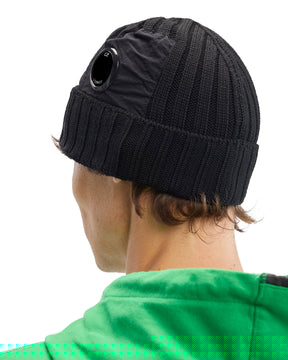 CP Company Extrafine Merino Wool Side Lens Beanie Black