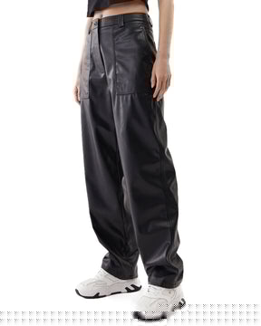 Woman Pant Clavin Klein Faux Leather High Rise Straight Black