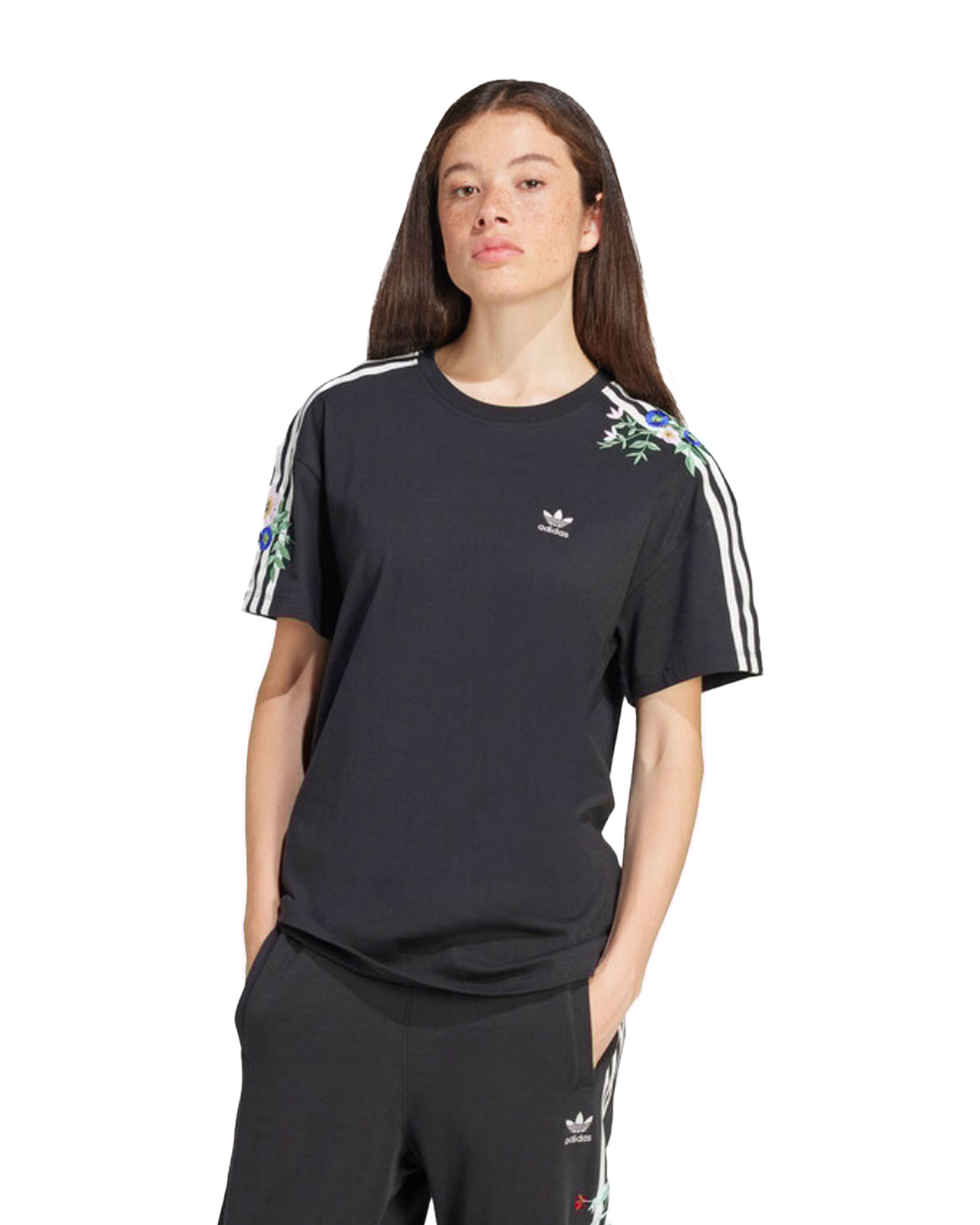 Woman's Tee Adidas Floral Loose Black