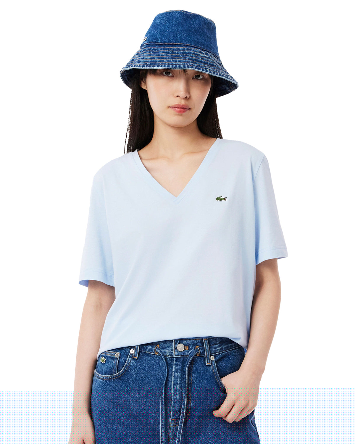 Woman's Tee Lacoste V Neck Clear Blue