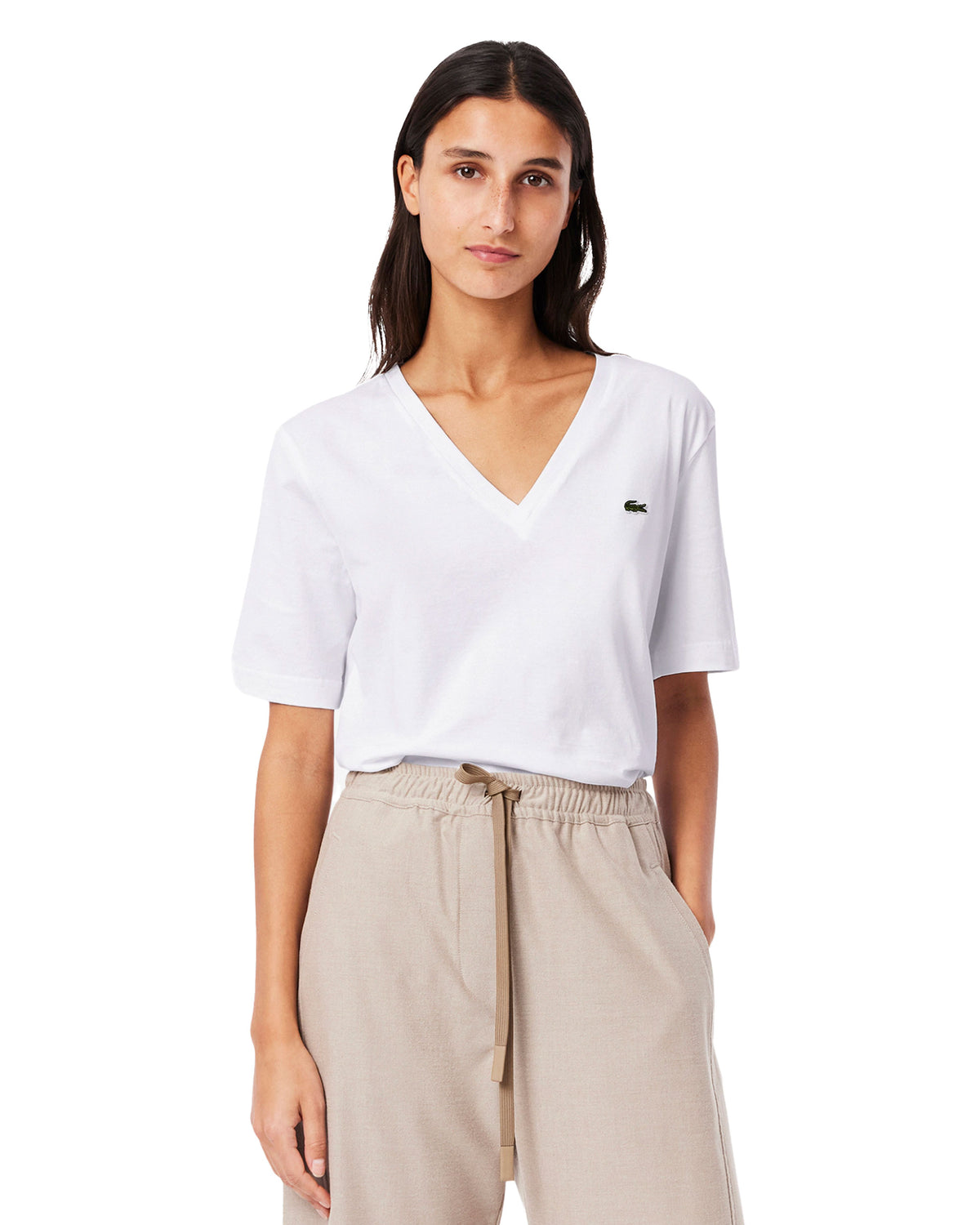 Woman's Tee Lacoste V Neck White