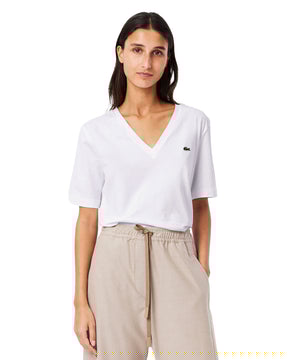 Woman's Tee Lacoste V Neck White