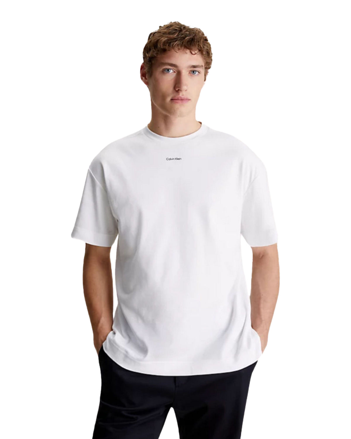 T-Shirt Uomo Calvin Klein Nano Logo Interlock Bianco